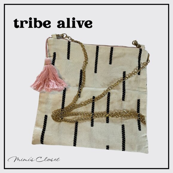 TRIBE ALIVE Fold Over Canvas Clutch/Crossover Bag Removeable Gold Link Chain - Picture 1 of 12
